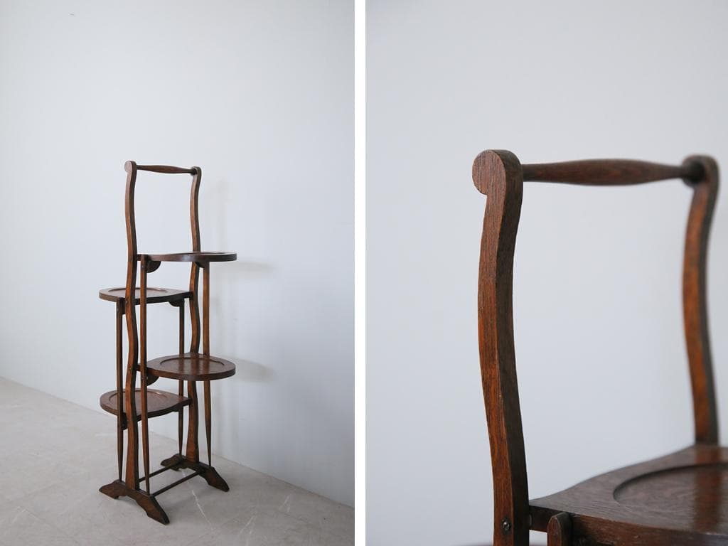 英国アンティーク3連ケーキスタンド/飾り棚/木製テーブル皿/花台(88-118)