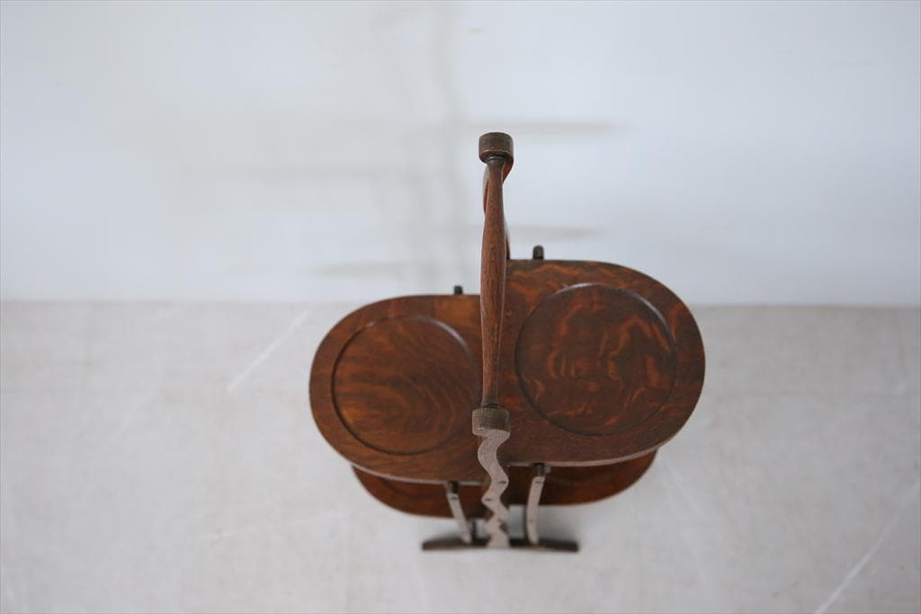 英国アンティーク3連ケーキスタンド/飾り棚/木製テーブル皿/花台(88-118)