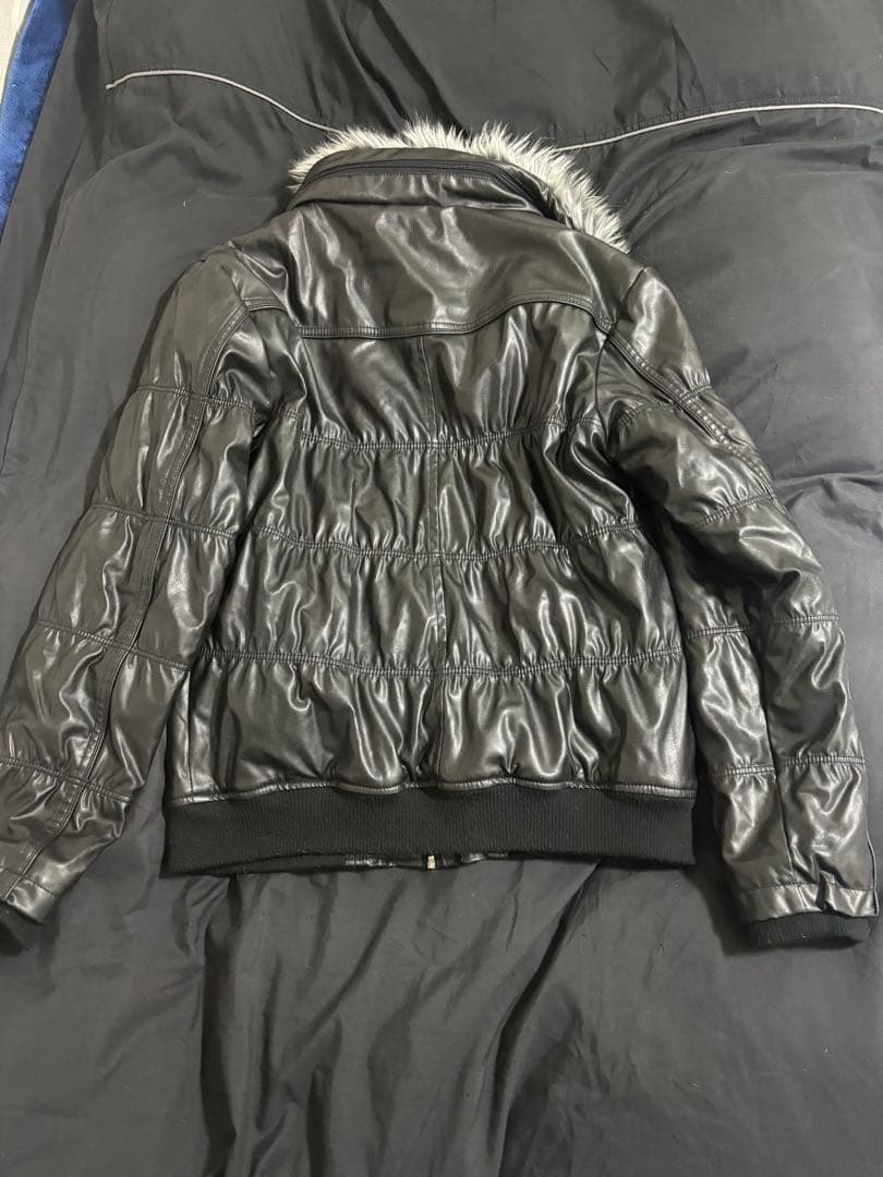 spinach leather fur jacket 平成 y2k