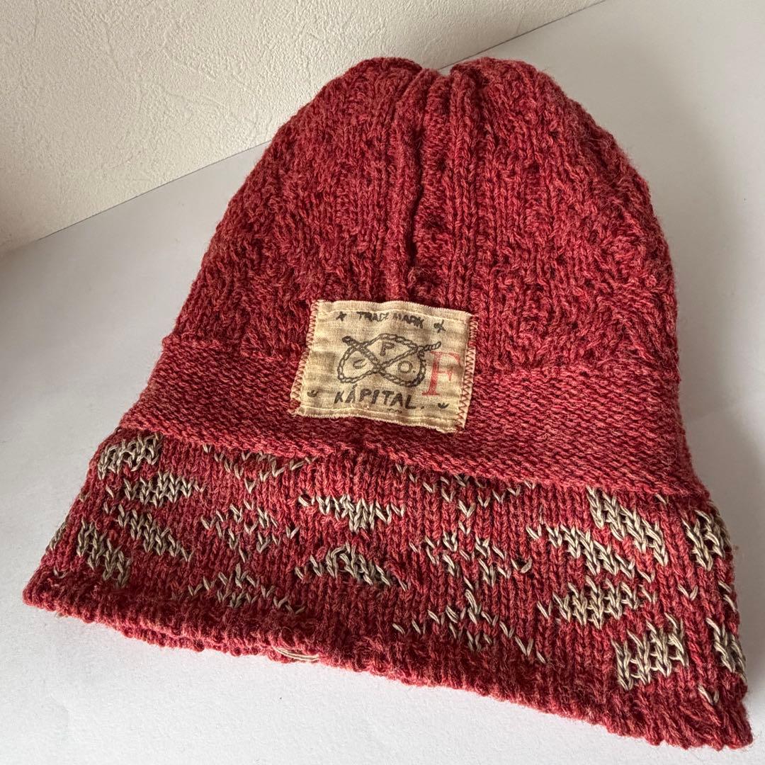 キャピタル ハンドニット フィッシャーマンキャップ 赤系 ニット帽 ビーニー