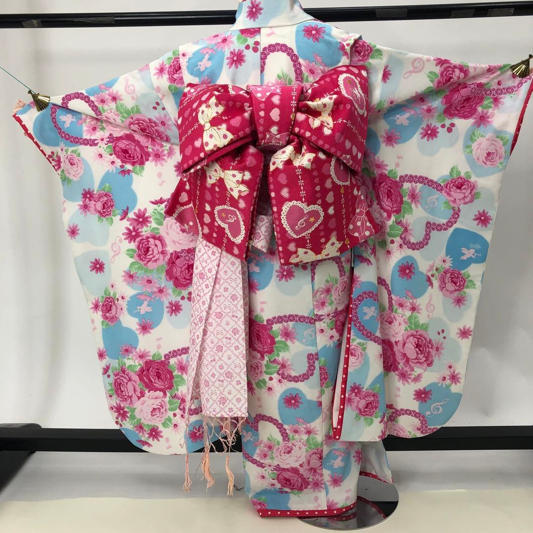 女児着物★七五三フルセット★ 四つ身★5歳 7歳★白　松田聖子　u-369