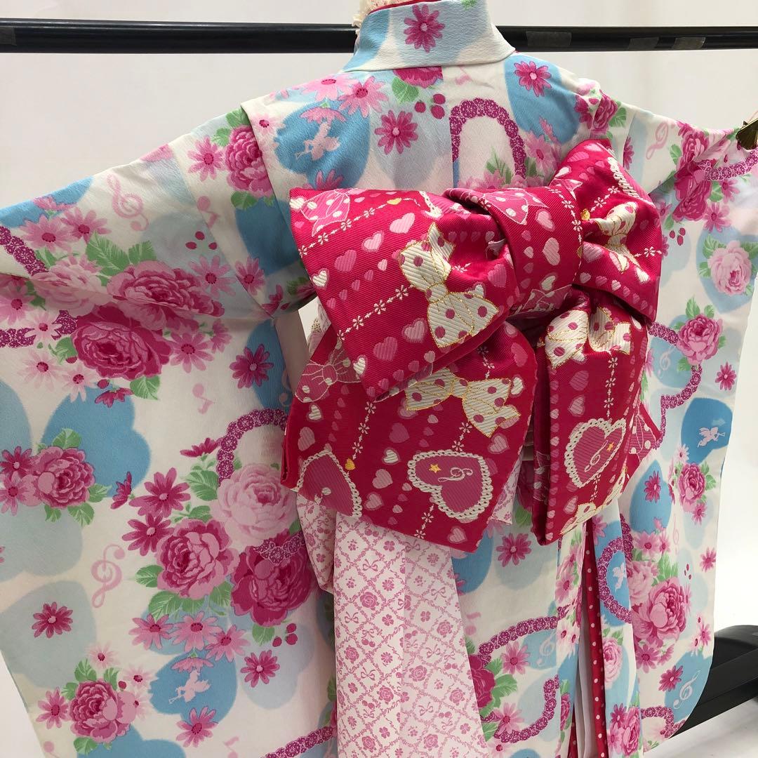 女児着物★七五三フルセット★ 四つ身★5歳 7歳★白　松田聖子　u-369