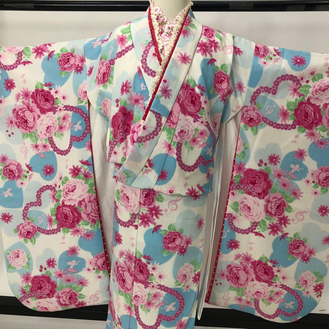 女児着物★七五三フルセット★ 四つ身★5歳 7歳★白　松田聖子　u-369