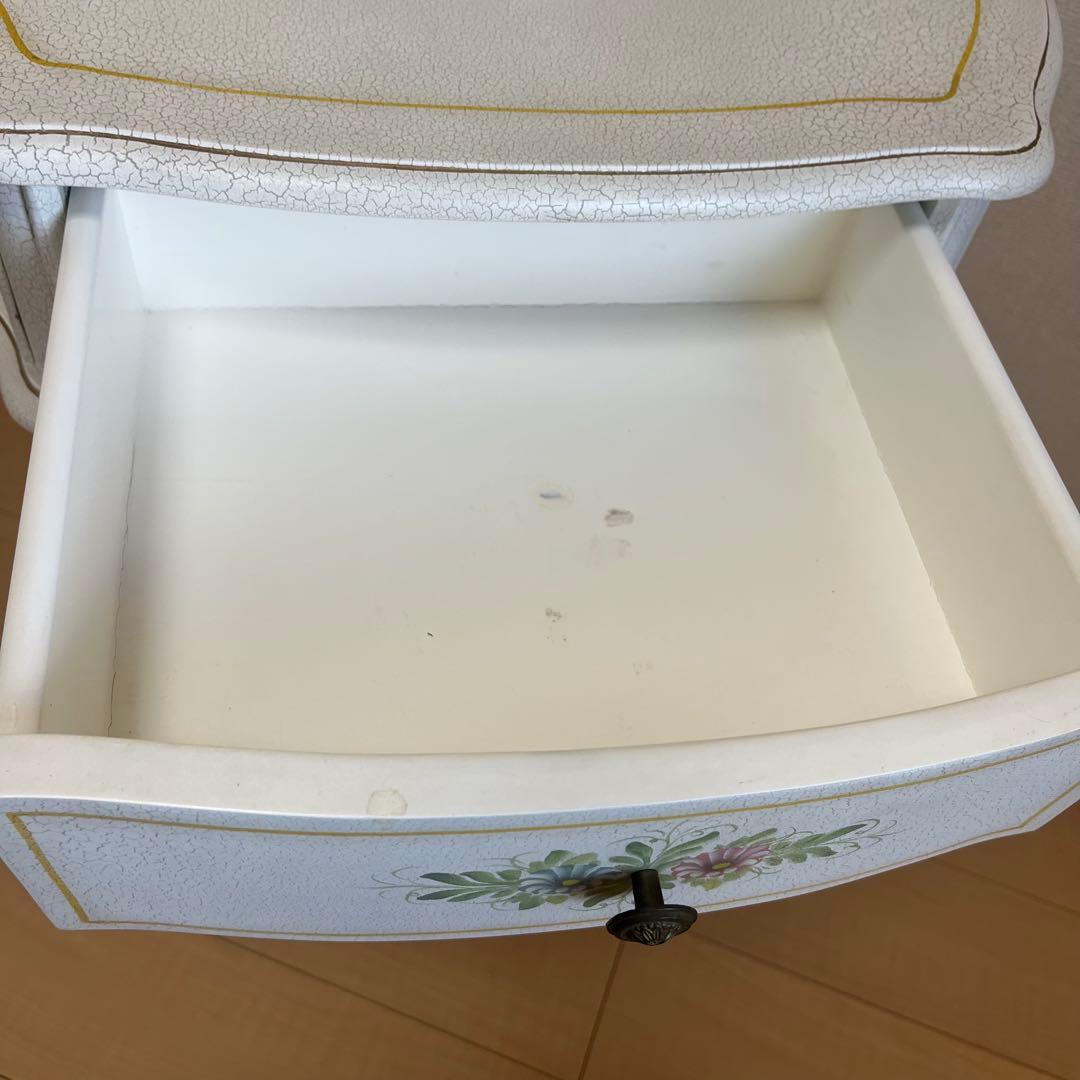 希少】アンティーク調 フラワーペイント 猫脚サイドテーブル 引き出し