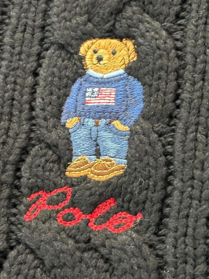 残り僅かGIFTBOX入り 新品ラルフローレンマフラー ポロベア 編みBK