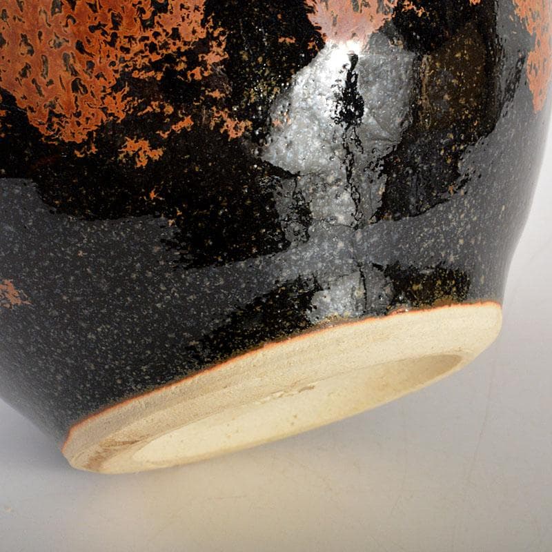 京焼 清水焼 清水保孝作 鉄釉鉄彩 花入 共布共箱 C