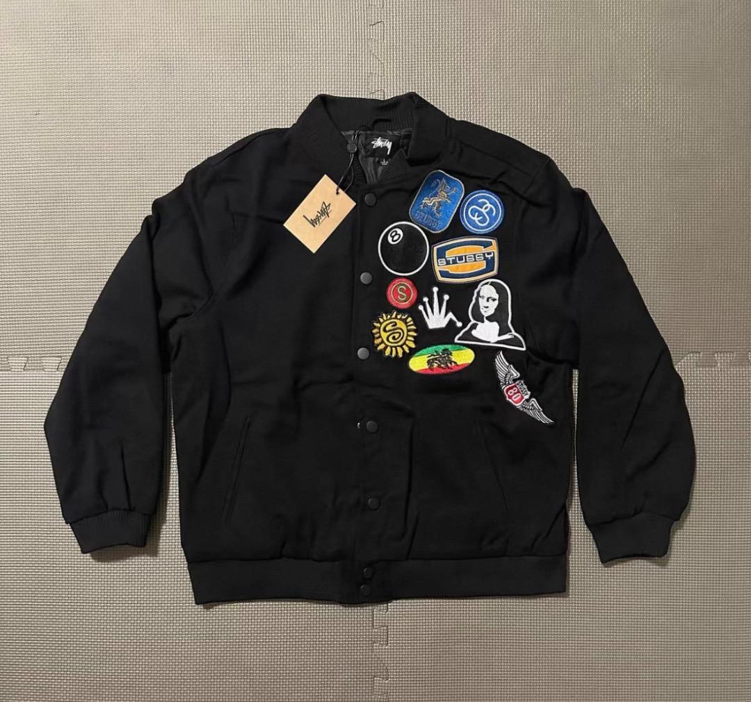 Stussy パッチ付き黒スタジャン
