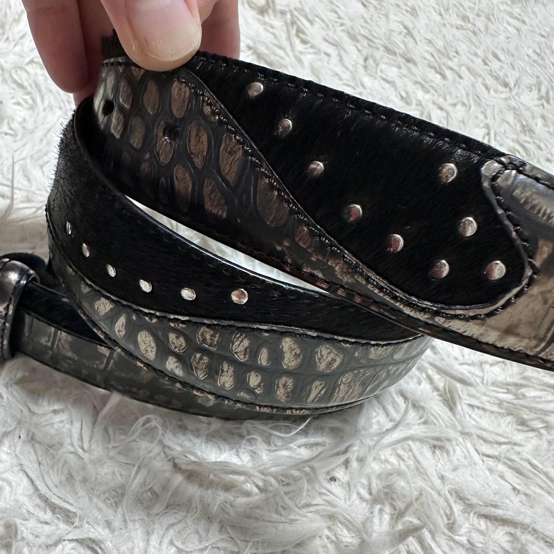 ELLIOT RHODES クロコ型押し×ハラコ スタッズベルト