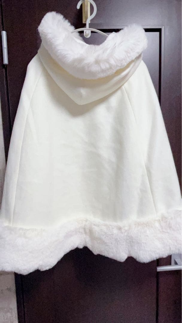 【美品】MARS リボン付きボリュームファーフードケープコート ホワイト