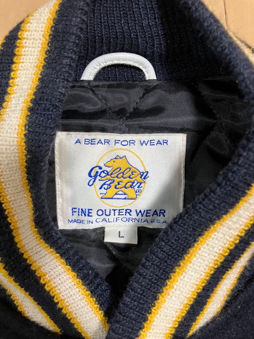 スタジャン ネイビー/ホワイト レザー袖