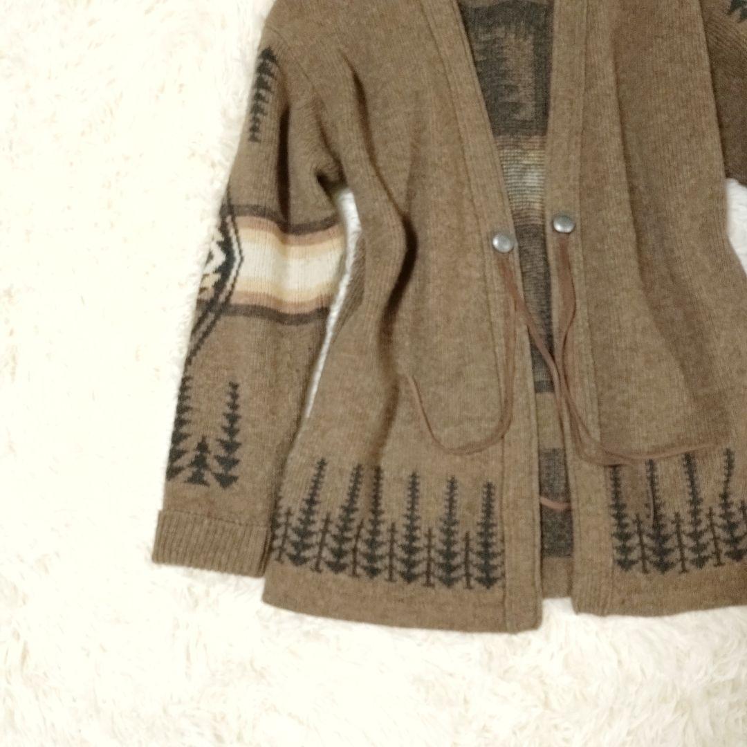 希少 ペンドルトン カーディガン ネイティブ柄 ブラウン 総柄 ウール