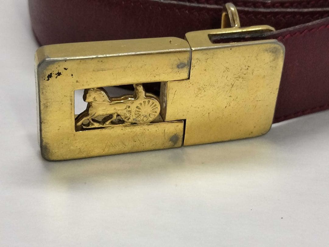 希少 オールドセリーヌ ベルト 馬車金具 ゴールド金具 ボルドー レザー