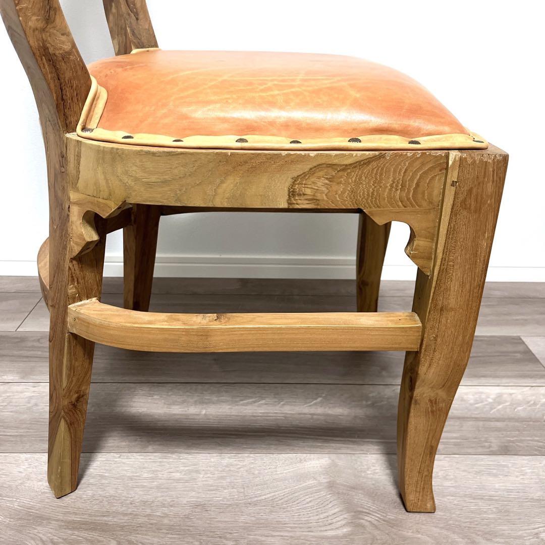TEAK & LEATHER DINIG CHAIR①