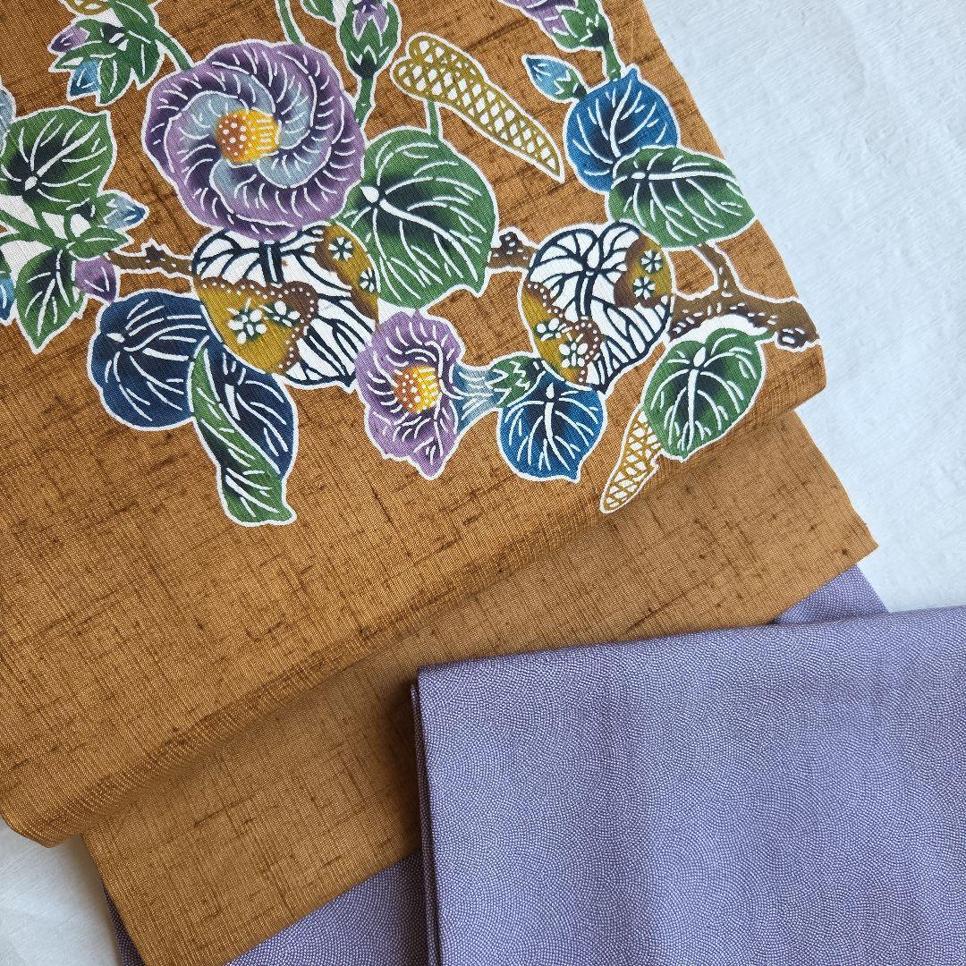 本場琉球紅型染　知念積元　紬名古屋帯