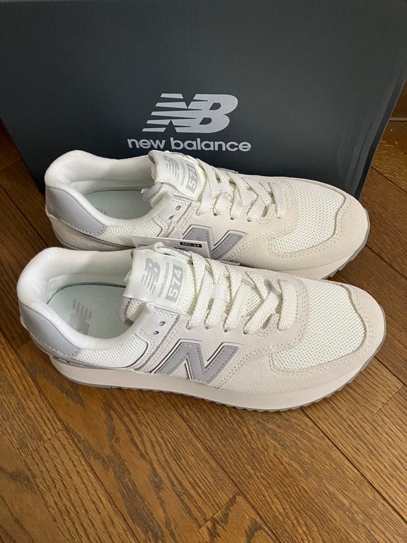 24.5cm ニューバランスWL574 オフホワイトカラー 厚底スニーカー