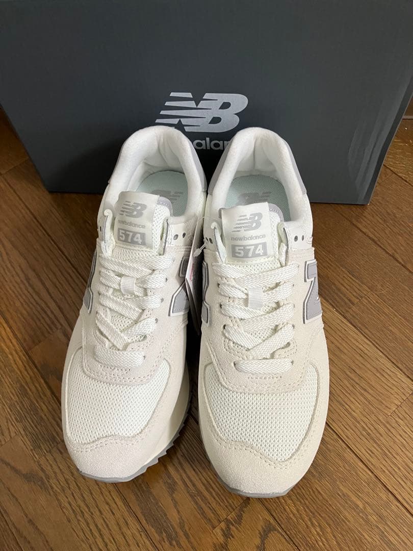 24.5cm ニューバランスWL574 オフホワイトカラー 厚底スニーカー