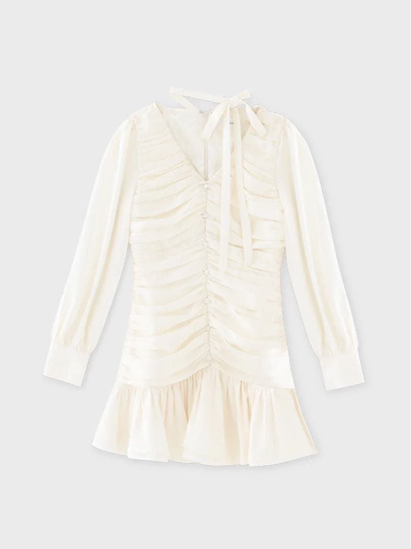 ワンピース M me eme Gather ribbon blouse onepiece