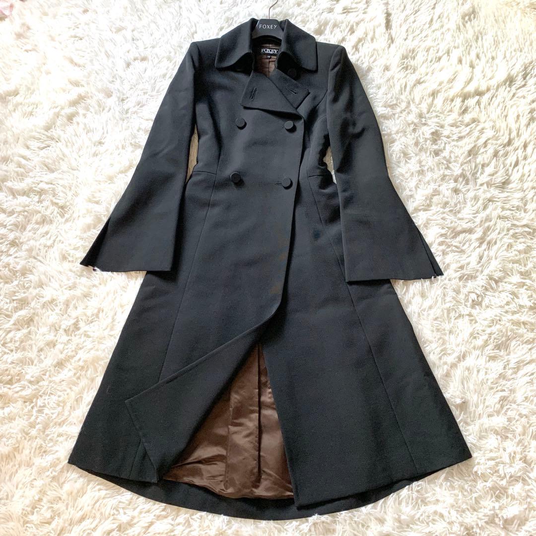 未使用級✨フォクシー フォーマル ウール ロングコート 袖スリット バックタック