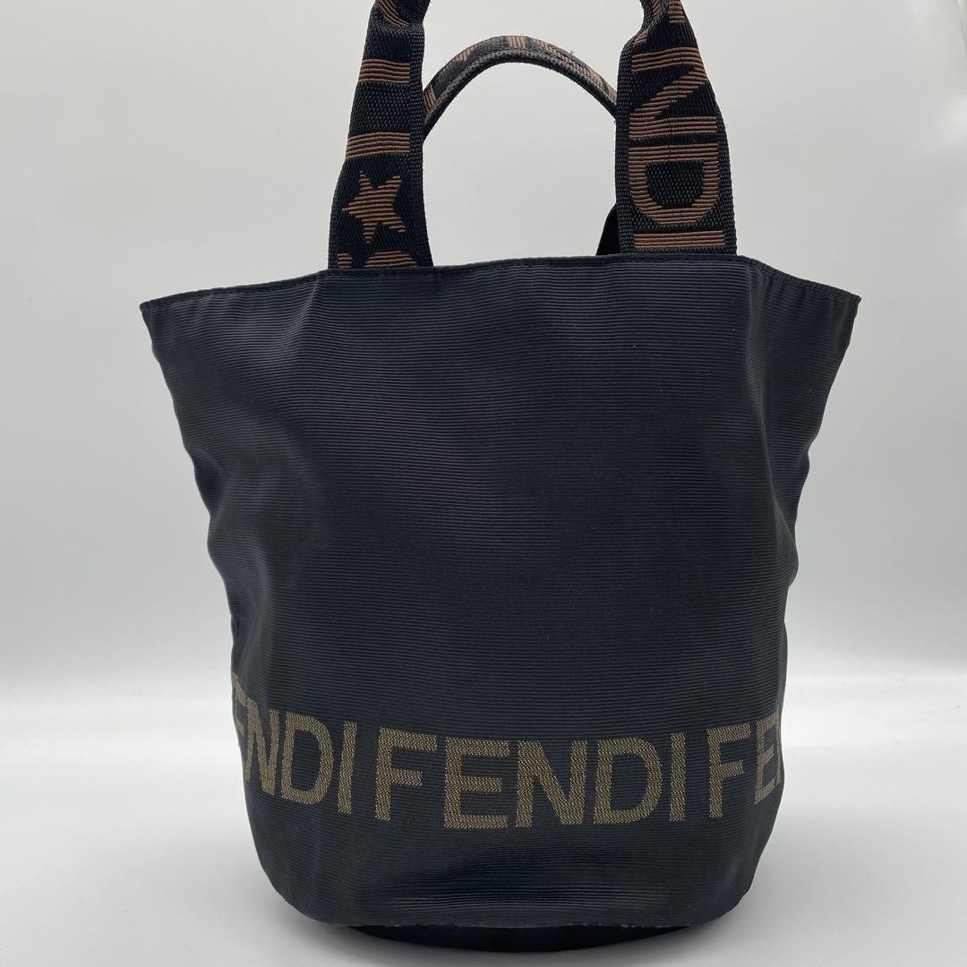 【美品】フェンディ　ミニトート　ハンドバッグ　ナイロン　バケット型　ロゴライン