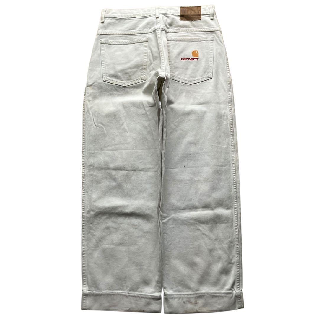 極太90s carhartt バギーホワイトデニム ワンポイント刺繍ヘビーオンス