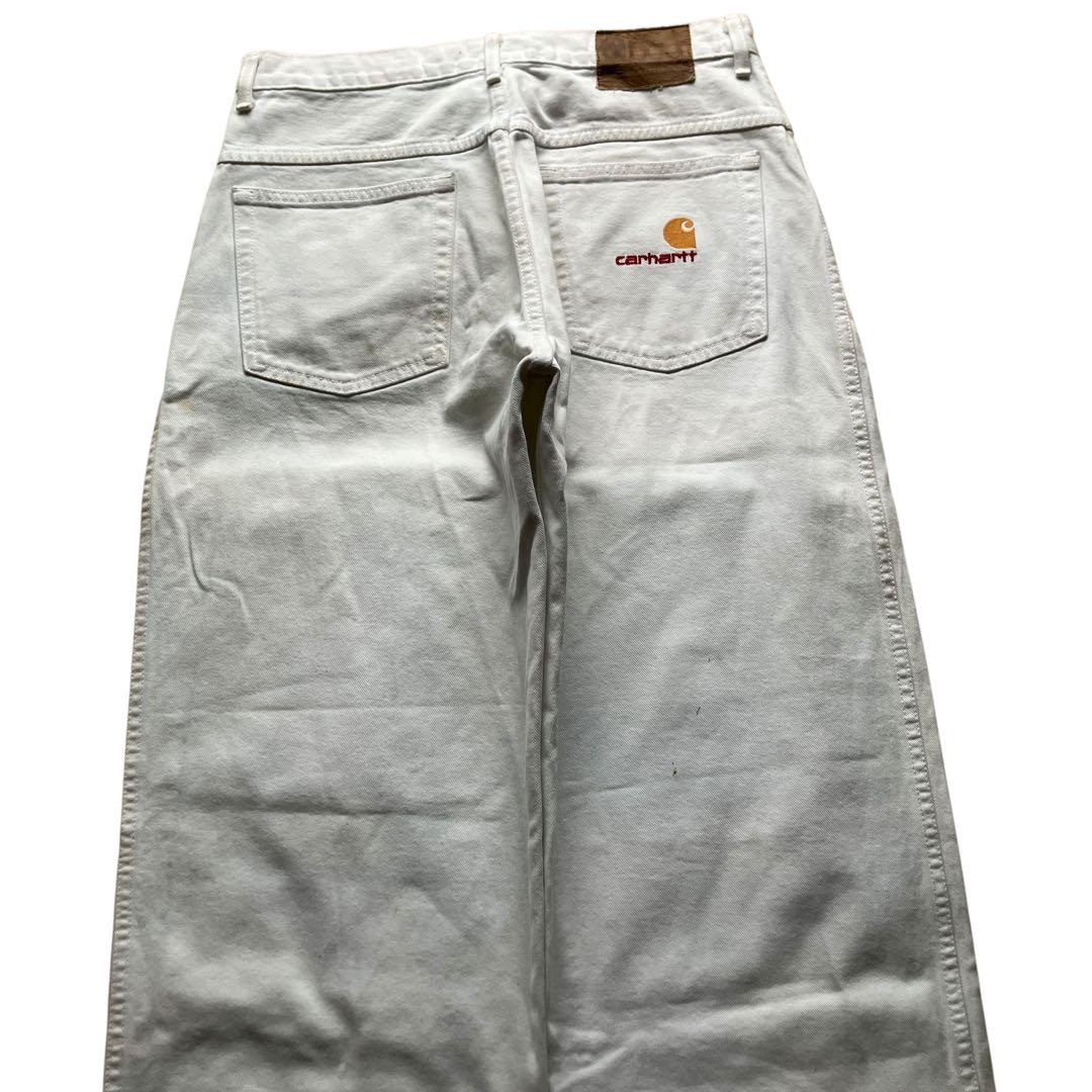 極太90s carhartt バギーホワイトデニム ワンポイント刺繍ヘビーオンス