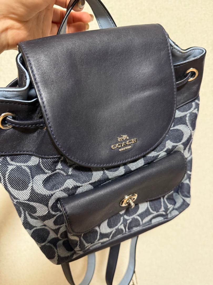 24時間以内発送　COACH デニムリュック ネイビー バックパック