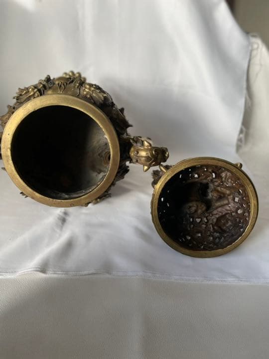 真鍮製 超特大 香炉 高級黄銅製香炉 銘有り 獅子 龍 縁起物 14.70Kg