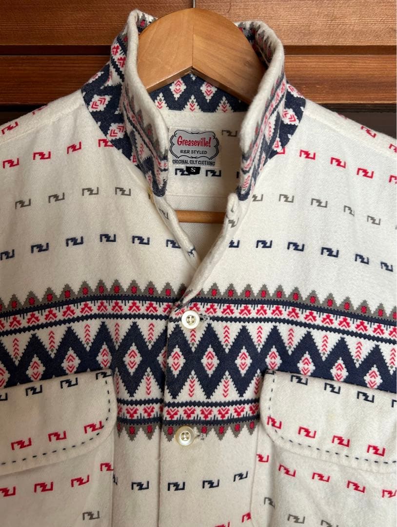 Greaseville 幾何学模様 ネルシャツ S ロカビリー