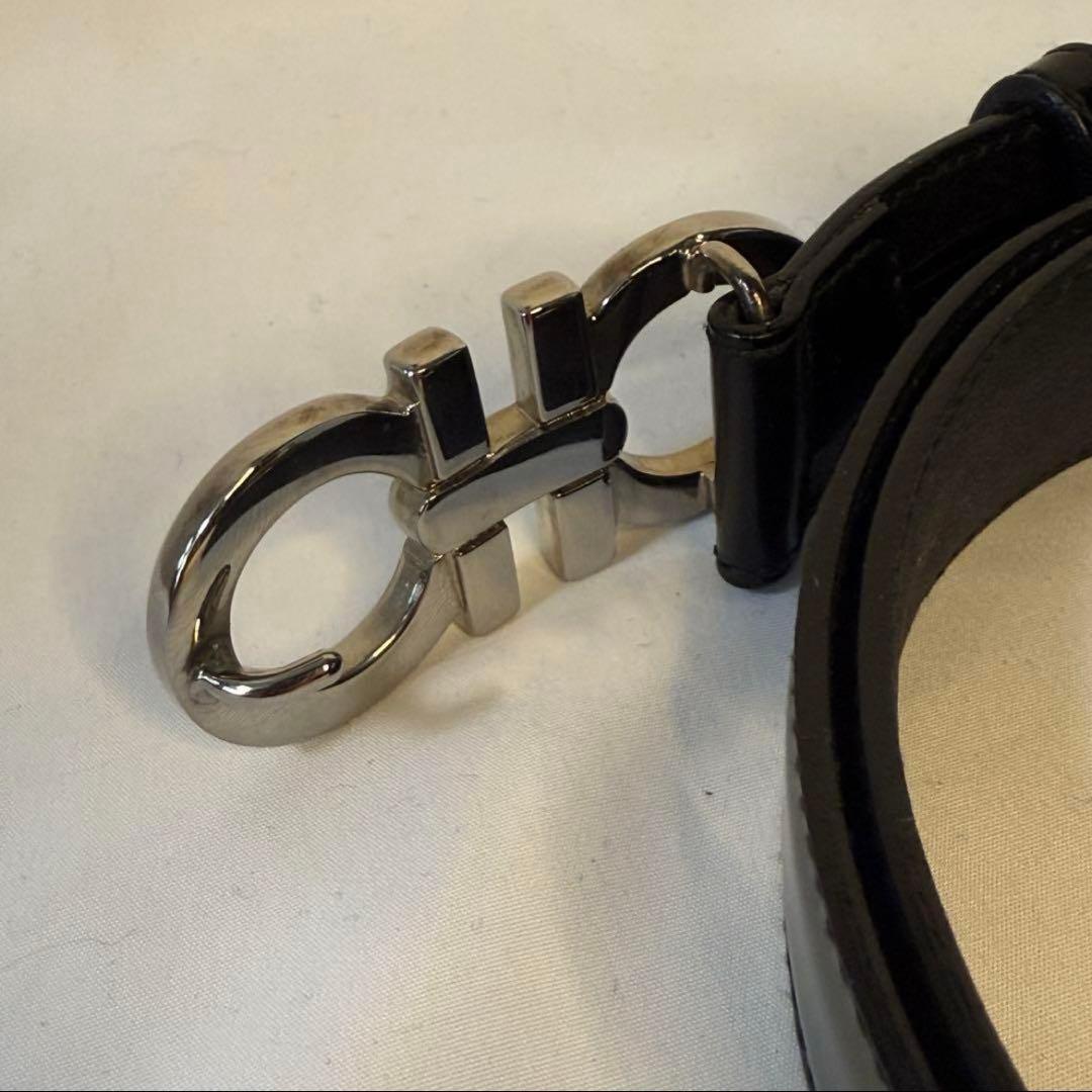 フェラガモ　ガンチーニ　レザー　ベルト　シルバーバックル　ブラック