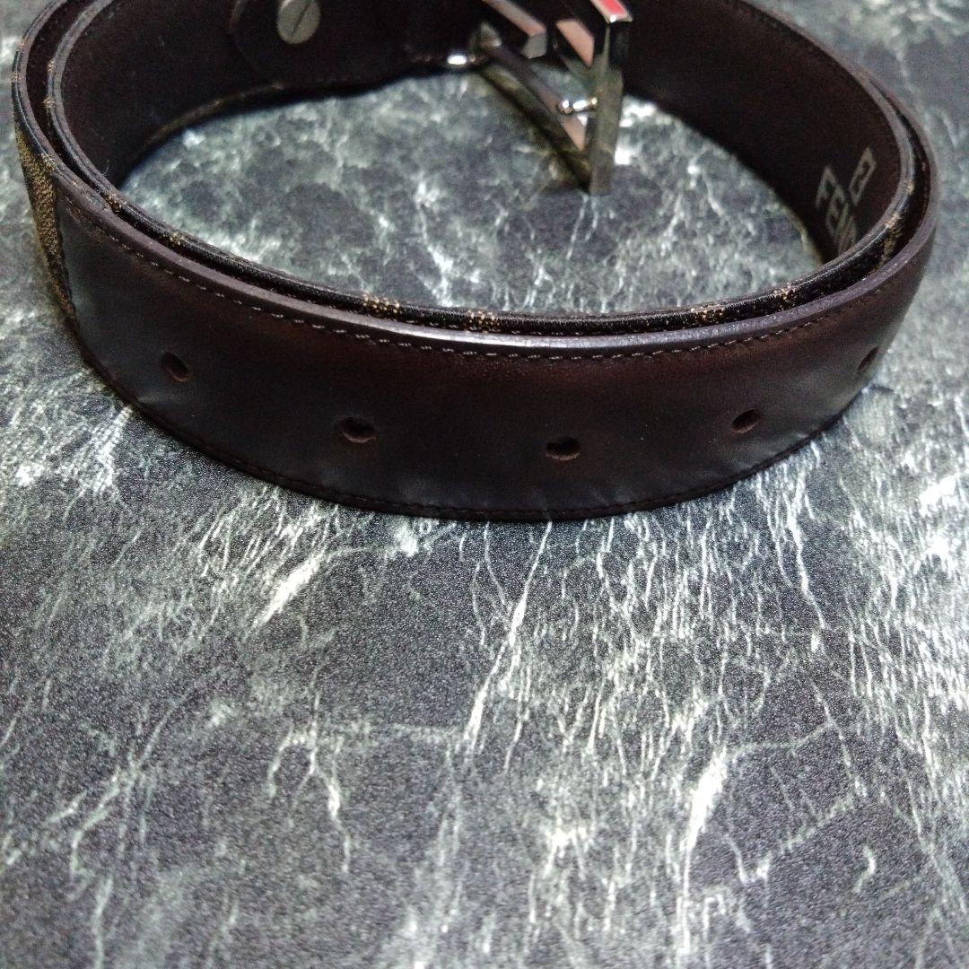 三連休限定価格　フェンディズッカ柄FFバックルキャンバスレザーベルト　FENDI