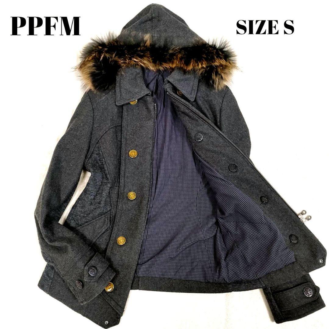 ピーピーエフエム ピーコート ナポレオンコート ラクーンファー ガラス