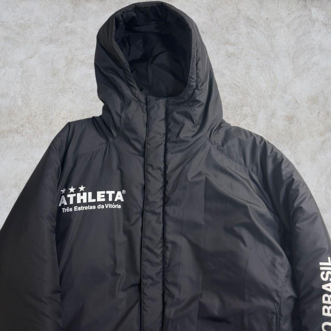 【美品】ATHLETA ベンチコート 中綿ロング サッカー 黒 L アスレタ