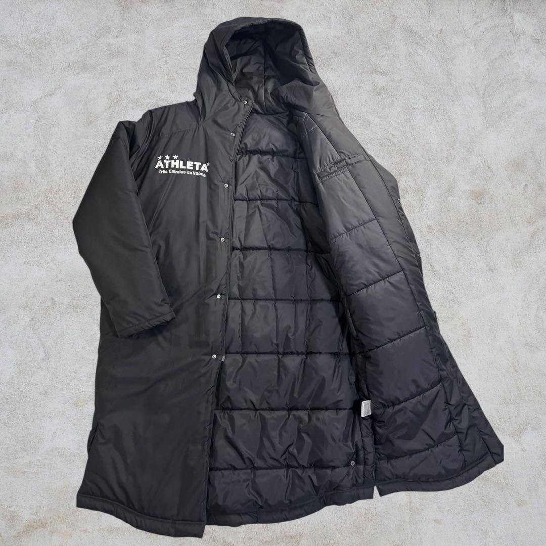 【美品】ATHLETA ベンチコート 中綿ロング サッカー 黒 L アスレタ