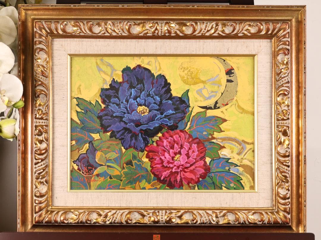 【真作】　竹内春光 「 牡丹 」　F4号　油彩　裏サイン　一創会　BK169