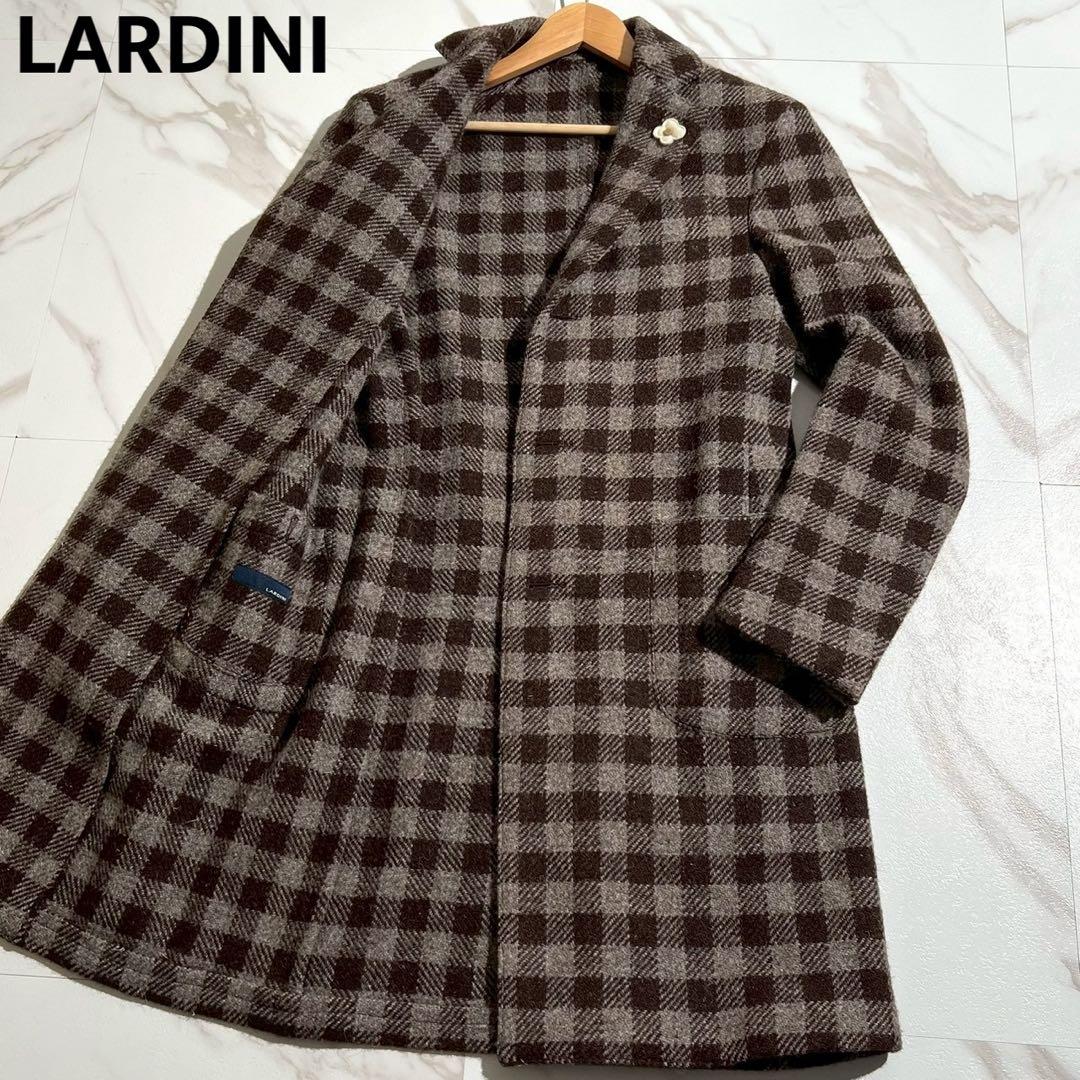 極美品 ラルディーニ チェスターコート ブートニエール チェック柄 【80】