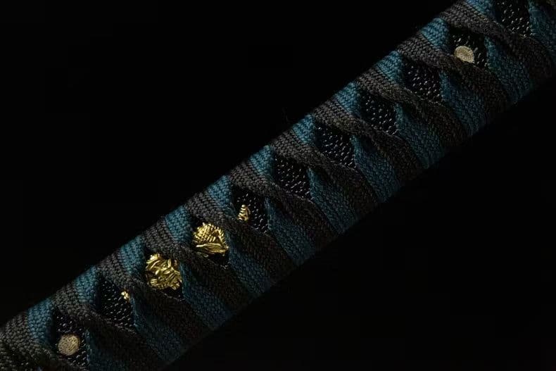 ３日内速達 緑魔太刀1060高マンガン鋼模造刀金豹刀鍔緑鞘青紐居合練習用日本刀