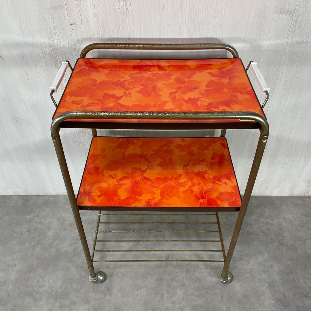 昭和レトロ 花柄 キッチンワゴン オレンジ トレー ヴィンテージ ビンテージ