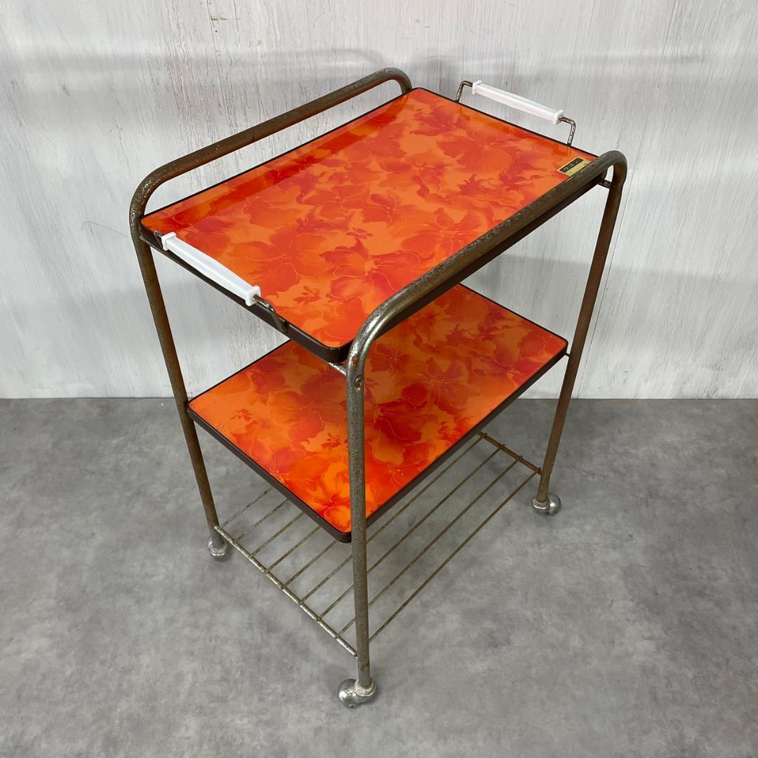 昭和レトロ 花柄 キッチンワゴン オレンジ トレー ヴィンテージ ビンテージ