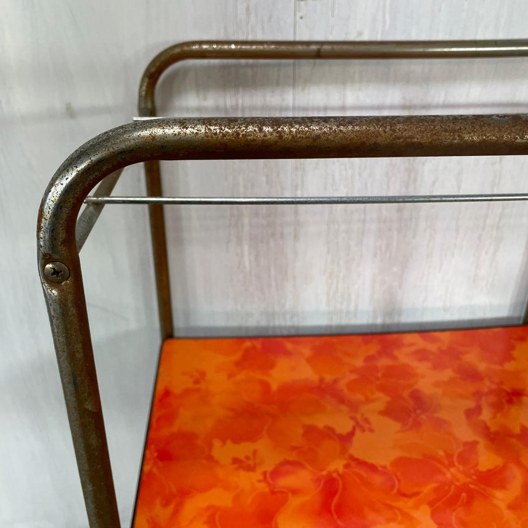 昭和レトロ 花柄 キッチンワゴン オレンジ トレー ヴィンテージ ビンテージ
