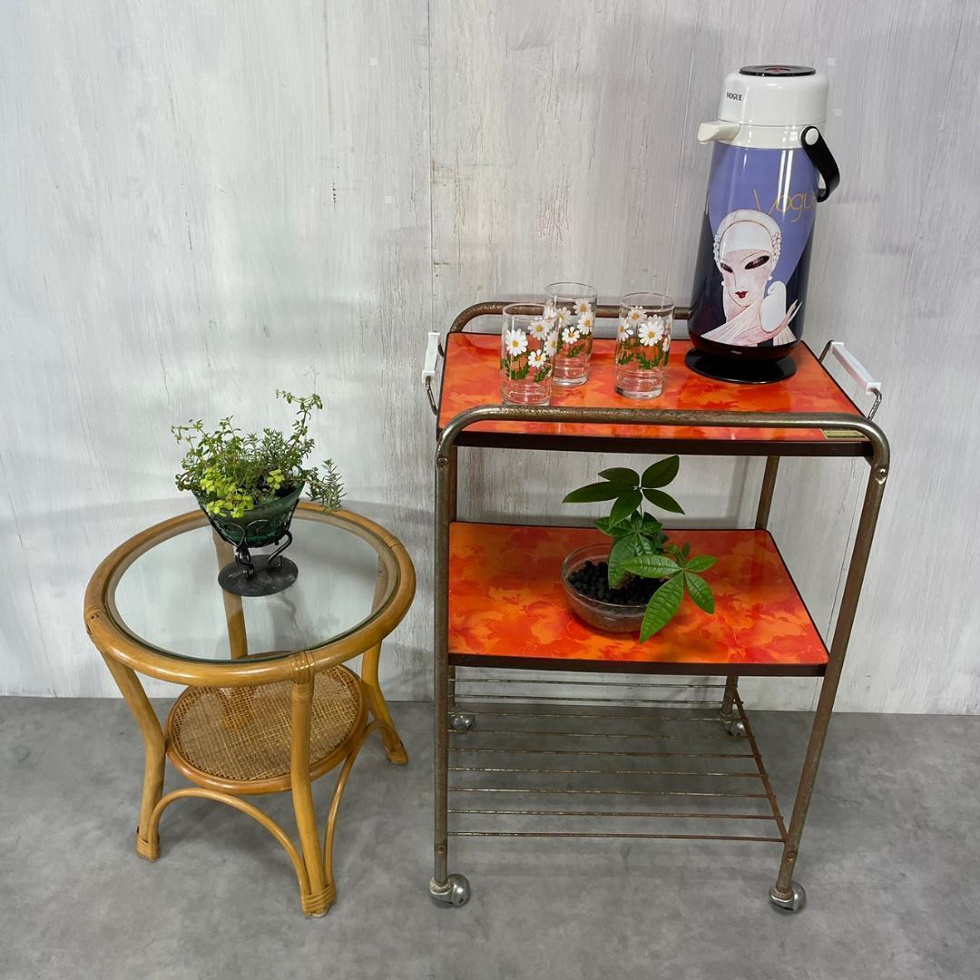 昭和レトロ 花柄 キッチンワゴン オレンジ トレー ヴィンテージ ビンテージ