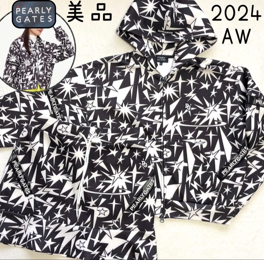 美品 2024 パーリーゲイツ セットアップ ギザ星柄 スカート パーカー L