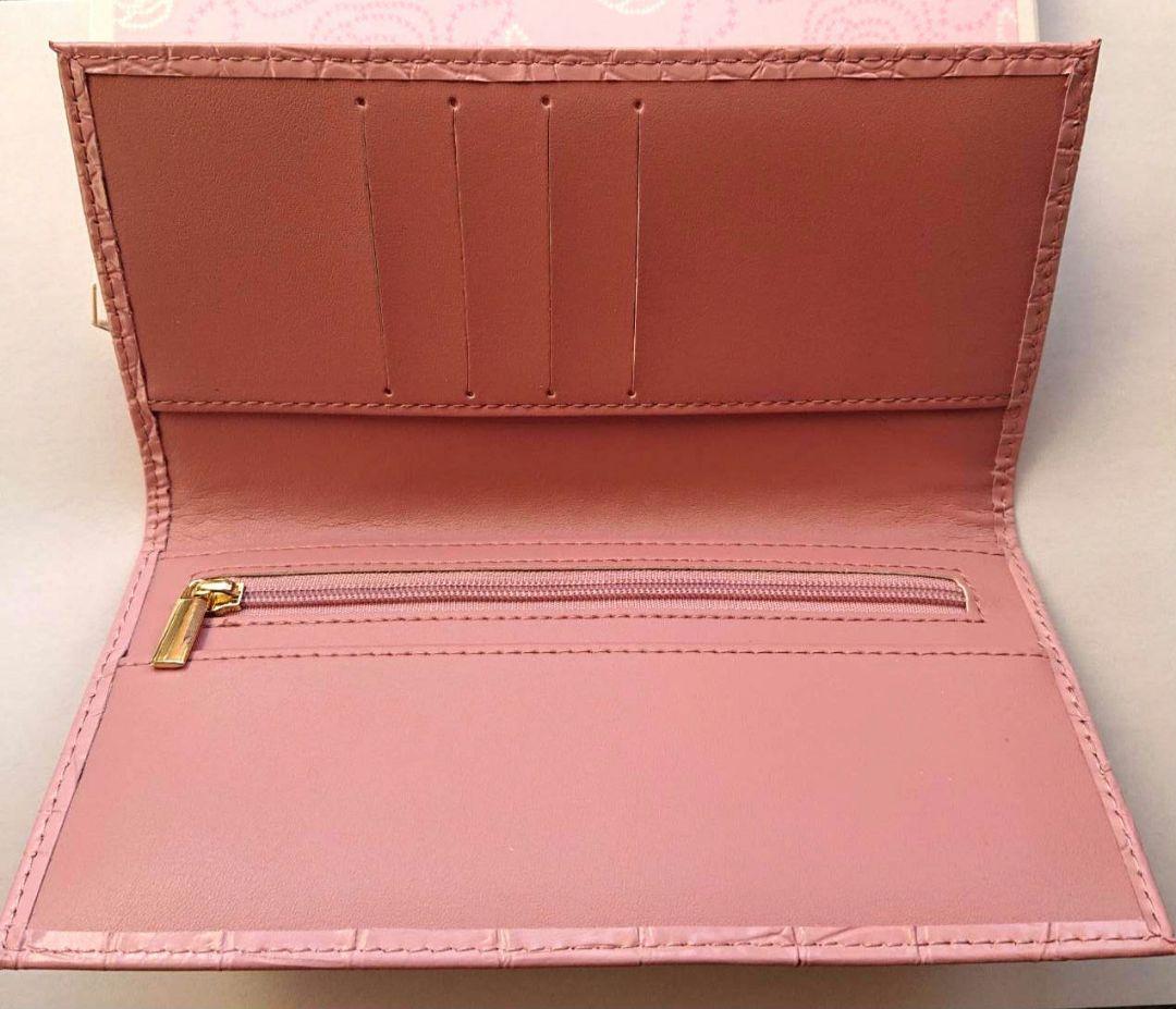 皇居 長財布 クロコ風型押し 牛革 ピンク 菊の御紋