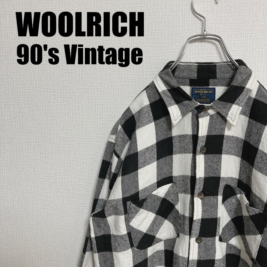 90sウールリッチ白黒バッファローチェックネルシャツWOOLRICHブロックL