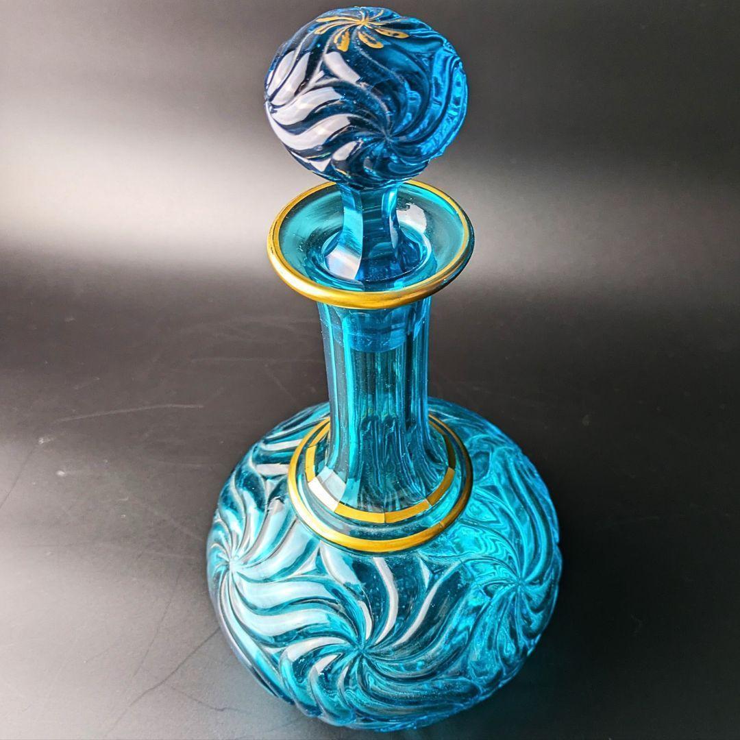 心奪われる鮮烈さ☆オールドバカラ ロザース 26㎝カラフェ 金彩 ブルー