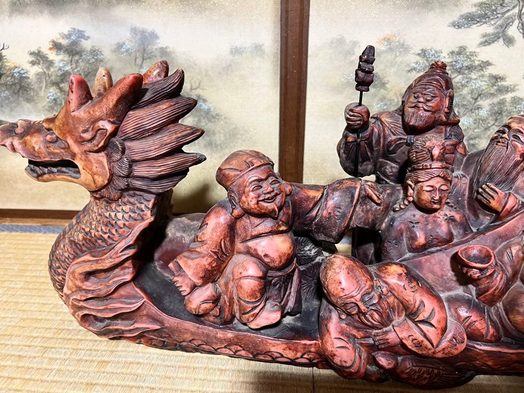 早い者勝ち！おめでたい　招福龍神　七福神のアンティーク彫刻