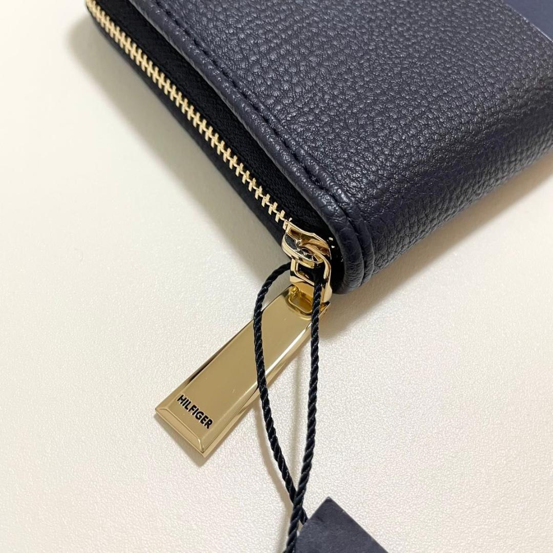 トミーヒルフィガー 長財布 ラウンドファスナー 大容量 ネイビー トリコロール