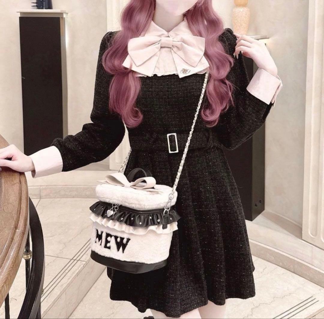 HONEY MEW ビッグリボンツイードプリーツワンピース - メルカリ