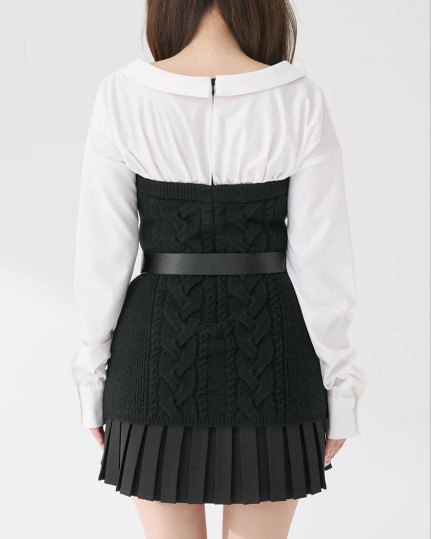 ダーリッチ シャツドッキングプリーツニットミニワンピース