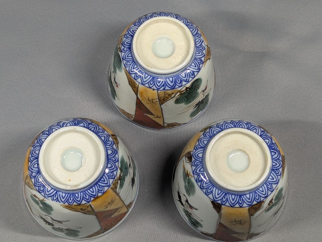 m.mamaさま専用 色絵松鶴図向付蕎麦猪口3客 染付