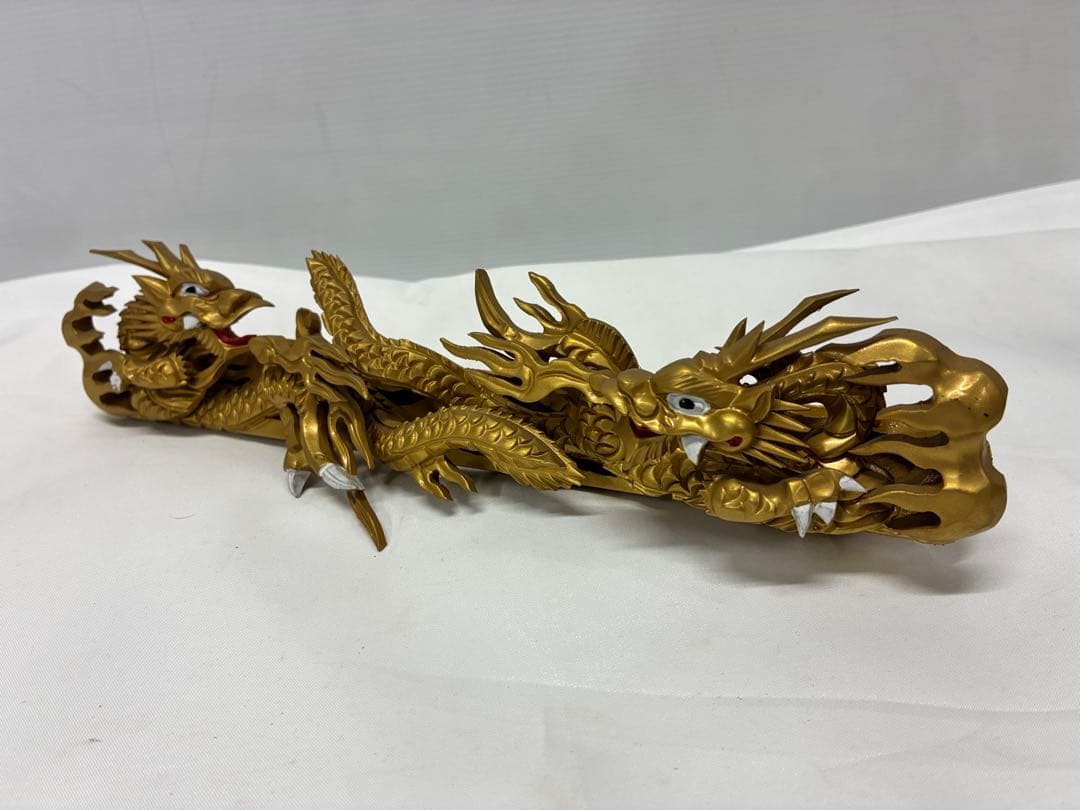 ✡*️様 木製龍彫 3点まとめて 目描き 金粉仕上げ/竜彫刻 /ドラゴン 欄間
